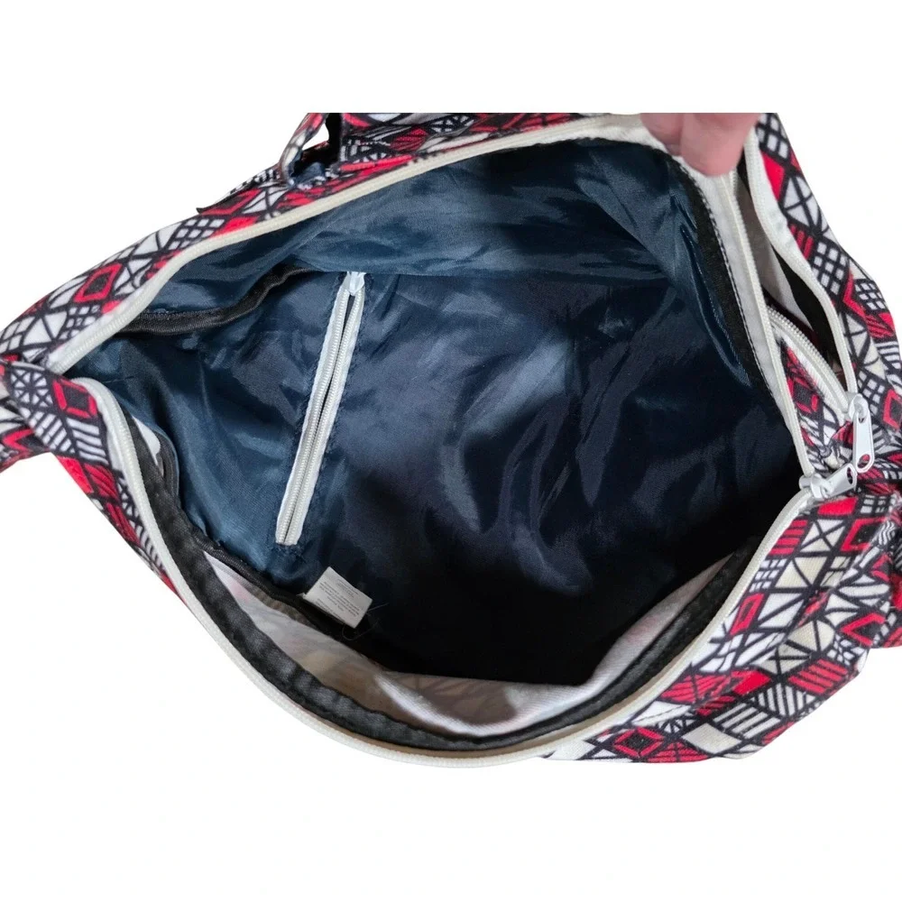 KAVU Rope Bag Sling Backpack Red Black White Geometric Diamond Cotton Canvas